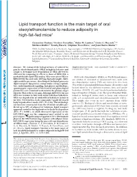 Lipid Transport Function Is the Main Target of Oral Oleoylethanolamide to Reduce Adiposity in High-Fat-Fed Mice