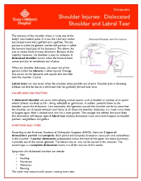 Shoulder Injuries: Dislocated Shoulder and Labral Tear