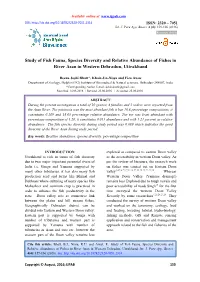 Study of Fish Fauna, Species Diversity and Relative Abundance of Fishes in River Asan in Western Dehradun, Uttrakhand