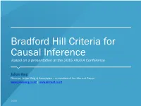 Bradford Hill Criteria for Causal Inference Based on a Presentation at the 2015 ANZEA Conference