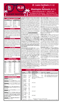GAME NOTES RHP John Gant (0-0, 0.00) Vs