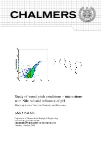 Study of Wood Pitch Emulsions – Interactions with Nile Red and Influence of Ph Master of Science Thesis in Chemistry and Bioscience