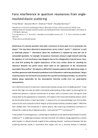 Fano Interference in Quantum Resonances from Angle- Resolved Elastic Scattering