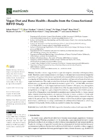 Vegan Diet and Bone Health—Results from the Cross-Sectional RBVD Study