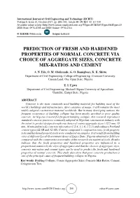 Prediction of Fresh and Hardened Properties of Normal Concrete Via Choice of Aggregate Sizes, Concrete Mix-Ratios and Cement