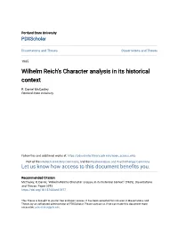 Wilhelm Reich's Character Analysis in Its Historical Context