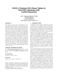 IELR(1): Practical LR(1) Parser Tables for Non-LR(1) Grammars with Conflict Resolution