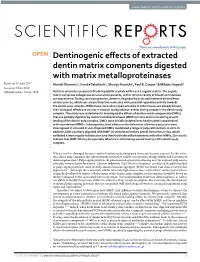 Dentinogenic Effects of Extracted Dentin Matrix Components Digested with Matrix Metalloproteinases