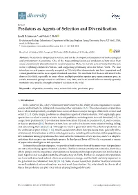 Predators As Agents of Selection and Diversification