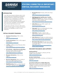 Staying Connected Is Important: Virtual Recovery Resources