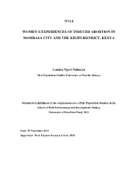 Women's Experiences of Induced Abortion In