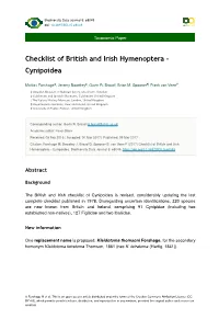 Checklist of British and Irish Hymenoptera - Cynipoidea