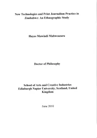 New Technologies and Print Journalism Practice in Zimbabwe: an Ethnographic Study