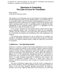 Openness in Computing the Case of Linux for Translators