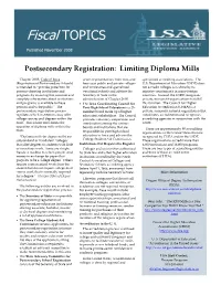 Postsecondary Registration: Limiting Diploma Mills Fiscal TOPICS