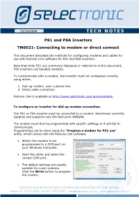 PS1 and PSA Inverters TN0021: Connecting to Modem Or Direct Connect