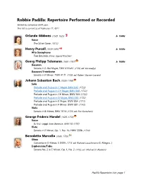 Repertoire Performed Or Recorded Sorted by Composer Birth Year