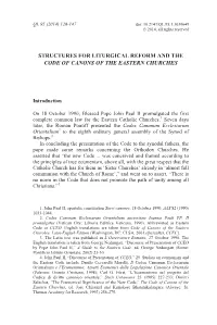 Structures for Liturgical Reform and the Code of Canons of the Eastern Churches