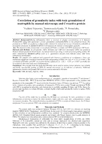 Correlation of Granularity Index with Toxic Granulation of Neutrophils by Manual Microscopy and C-Reactive Protein