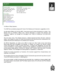 Letter in Support of Yukon First Nations Against S-6 from NDP