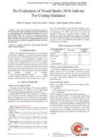 Re-Evaluation of Visual Studio 2010 Add-Ins for Coding Guidance