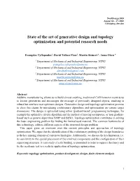 State of the Art of Generative Design and Topology Optimization and Potential Research Needs