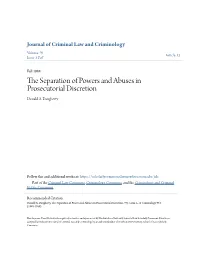 THE SEPARATION of POWERS and ABUSES in PROSECUTORIAL DISCRETION Morrison V