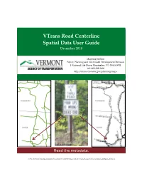 Vtrans Road Centerline Spatial Data User Guide December 2018