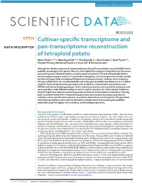 Cultivar-Specific Transcriptome and Pan-Transcriptome Reconstruction of Tetraploid Potato