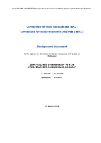 BACKGROUND DOCUMENT to the Opinion on the Annex XV Dossier Proposing Restrictions on Methanol