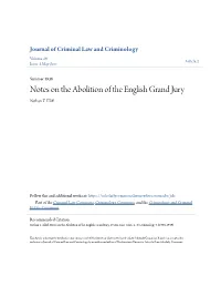 Notes on the Abolition of the English Grand Jury Nathan T