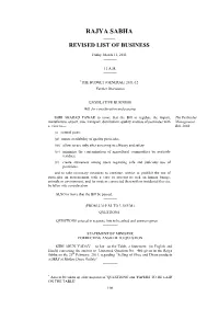 Rajya Sabha —— Revised List of Business