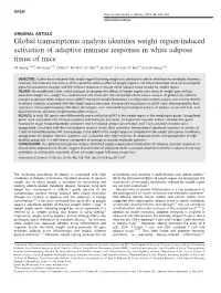 Global Transcriptome Analysis Identifies Weight Regain-Induced