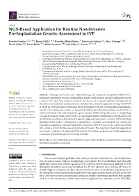 NGS-Based Application for Routine Non-Invasive Pre-Implantation Genetic Assessment in IVF