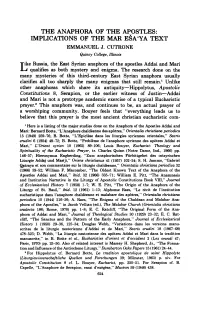 The Anaphora of the Apostles: Implications of the Mar Ε§Αύα Text Emmanuel J