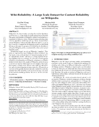 Wiki-Reliability: a Large Scale Dataset for Content Reliability on Wikipedia