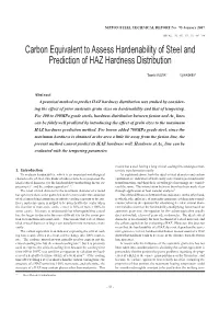 Carbon Equivalent to Assess Hardenability of Steel and Prediction of HAZ Hardness Distribution
