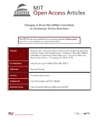 Changes in Brain Micrornas Contribute to Cholinergic Stress Reactions