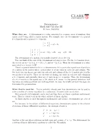 Determinants Math 122 Calculus III D Joyce, Fall 2012