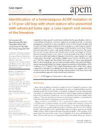 Identification of a Heterozygous ACAN Mutation in a 15-Year-Old Boy With