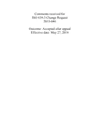 Comments Received for ISO 639-3 Change Request 2015-046 Outcome