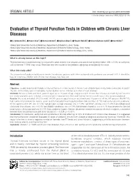 Evaluation of Thyroid Function Tests in Children with Chronic Liver Diseases