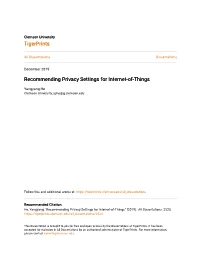 Recommending Privacy Settings for Internet-Of-Things