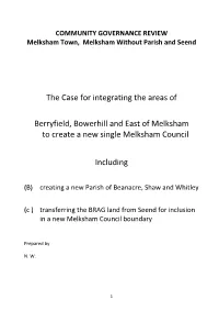 The Case for Integrating the Areas of Berryfield, Bowerhill and East Of