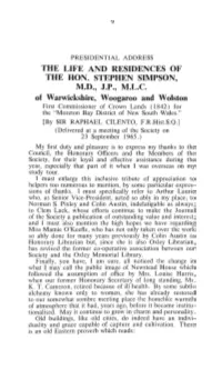 The Life and Residences of the Hon. Stephen Simpson, M.D., J.P., M.L.C