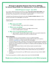 Welcome to Random Moment Time Survey (RMTS) for School-Based Medi-Cal Administrative Activities (SMAA)