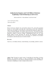Authoritarian Regimes and Civil-Military Relations: Explaining Counterbalancing in Autocracies