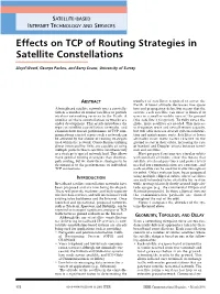 Effects on TCP of Routing Strategies in Satellite Constellations
