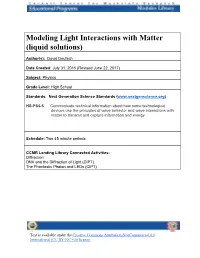 Modeling Light Interactions with Matter (Liquid Solutions)