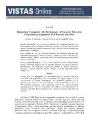 Integrating Transgender Ally Development in Counselor Education Programming: Suggestions for Educators and Allies